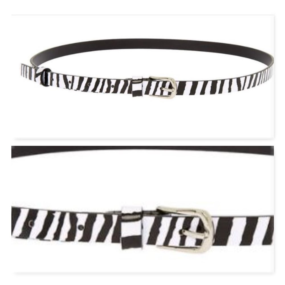 NWT Claire's Skinny Fashion Faux Leather Zebra Print Belt